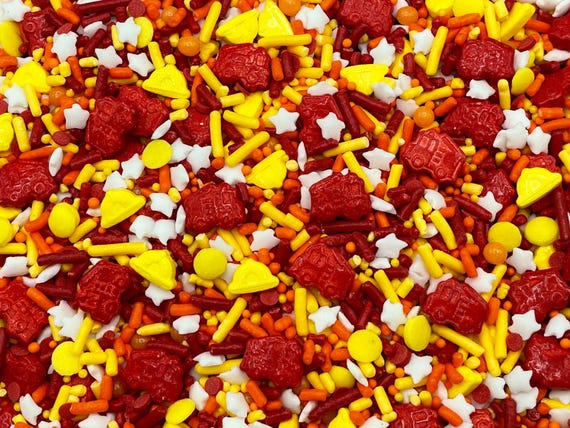 Fire Trucks - Edible Candy Shapes Sprinkle Mix for Cakes, Cupcakes, Cookies, Baby, Wedding, Birthday, Party Favors, Decorations