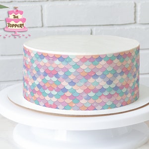 Mermaid Scales - Edible Cake Wrap Strips (4&quot; Tall) - Icing Image Decoration Birthday Under The Sea Fish Pastel Rainbow Princess Party