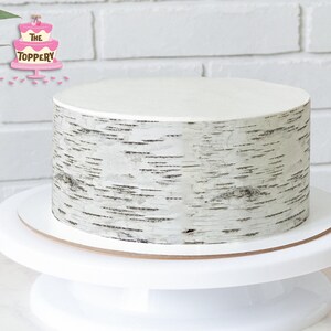 White Birch Wood Tree Bark - Edible Round Cake Wrap Strips (4" Tall) - ICING Image Decoration Birthday Baby Shower Wedding Wooden Stump