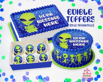 Green Alien Edible Icing Topper – Outer Space, Sci-Fi Creatures, Round, Rectangle, Cake Wrap, Cupcake