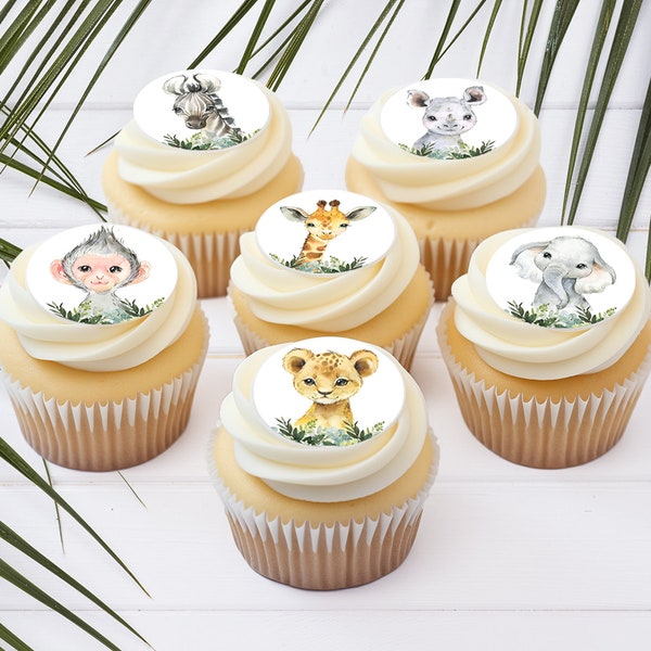 Jungle Animals - Edible ICING Toppers | Precut | Cupcake | Cookie | Safari | Zoo | Icing Image | Birthday Baby Shower | Frosting | Party