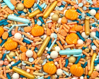 Hello Fall - Edible Candy Pumpkin Shapes Sprinkle Mix for Cakes, Cupcakes, Cookies, Decoration