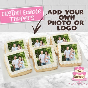 Edible ICING Square Toppers, Add Your Own Photo, Theme or Logo, Rice Krispy Treats, Cake Topper Wraps, Cupcake, Cookie, Brownies