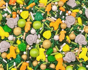 Jungle Friends Edible Sprinkles: Animal Candy Shapes for Cakes, Cookies, Cupcakes, Frosted Desserts