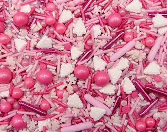 Pink Christmas - Edible Candy Shapes Holiday Sprinkle Mix for Cakes, Cupcakes, Cookies, Baby, Party Favors, Decoration