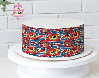 Comic Book - Edible Cake Wrap Strips (4" Tall) - Super Hero Heroes Party Kids Bubbles Icing Image Decoration (Choose From Drop-Down Menu)