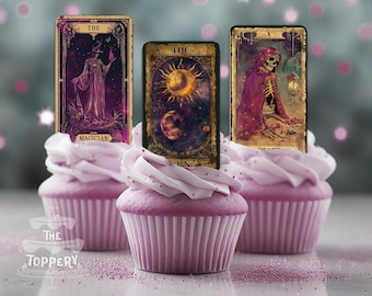 Tarot Cupcake Toppers – Edible Wafer Cake Decorations – Celestial Astrology Party Decor