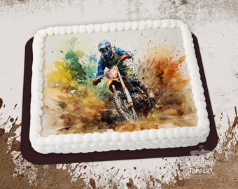 Dirt Bike Cake Topper - Edible Rectangle, Icing Image Sugar Sheet, Birthday, Sports, Motocross, Baby, Wedding, Cake Decoration, Party Favor