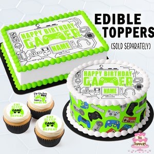 Video Gamer - Edible ICING Toppers, Round, Rectangle, Cake Wraps, Cookie, Cupcake, Chocolate, Strawberry, Cakepop, Birthday, Baby, Party