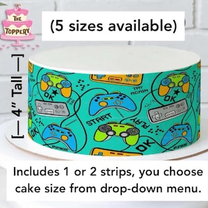 Video Game Controller Cake Wrap: Edible Icing Strips (4” Tall) for Round Cake