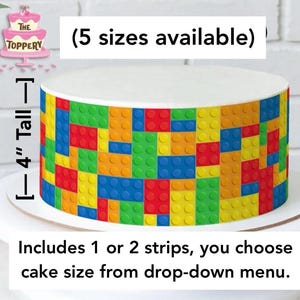 Building Blocks Edible Cake Wrap: Colorful Bricks Icing Strips (4” Tall)