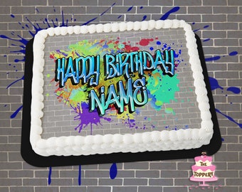 Graffiti Hip Hop Cake Topper - Edible Rectangle Icing Image Sugar Sheet Birthday Baby Wedding Cake Decoration Party Favor
