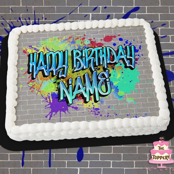 Graffiti Hip Hop Cake Topper - Edible Rectangle Icing Image Sugar Sheet Birthday Baby Wedding Cake Decoration Party Favor