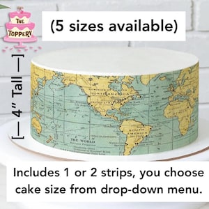 Vintage World Map Cake Strips (4” Tall”) - Edible Icing Image, Adventure Theme