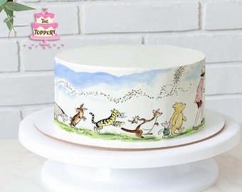 Classic Winnie The Pooh Bear - Edible Round Cake Wrap Strips (4" Tall) - Icing Image Birthday Decoration Baby Shower Hundred Acre Woods