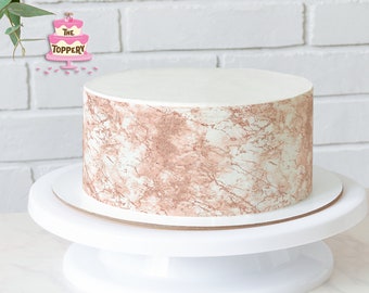 Rose Gold Marble - Edible Round Cake Wrap Strips (4" Tall) - Icing Image Decoration Birthday Baby Shower Wedding Bridal Topper Pattern