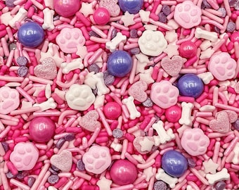 Pink Puppy Paw Sprinkles – Dog Bone, Heart, Star Candy Mix for Desserts