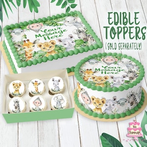 Safari Animals - Edible ICING Topper, Round Rectangle, Cake Wrap, Cookie, Cupcake, Chocolate, Cakepop, Birthday, Boy, Baby Shower Decoration