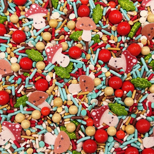 Mushroom Forest Candy Sprinkle Mix: Comes w/ Edible Wafer Images for Cakes, Cupcakes, Cookies, Frosted Desserts