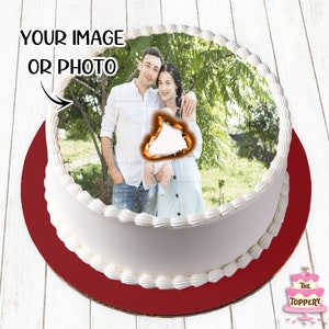 Round Burn-Away - Add Your Photo, Custom, Edible WAFER / ICING Cake Topper 2PC Set - 4”, 5”, 6”, 7”, 8” - Baby Bridal Shower, Birthday, Logo