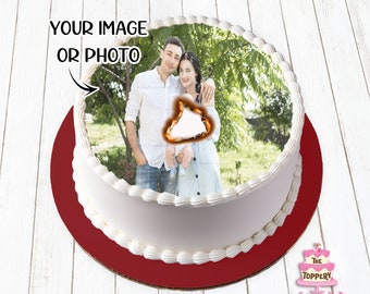 Burn-Away - Add Your Photo Custom WAFER / ICING Cake Topper Set (Choose from Drop-Down Menu) Edible Round Cake, Baby Bridal Shower, Birthday