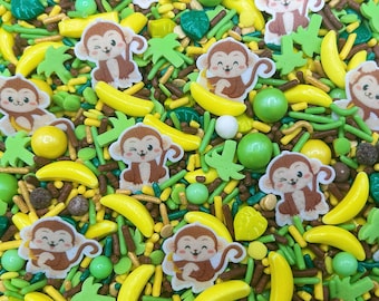 Monkey Business - Edible Jungle Candy Shapes Sprinkle Mix for Cakes, Cupcakes, Cookies, Baby, Wedding, Birthday, Party Favors, Decorations