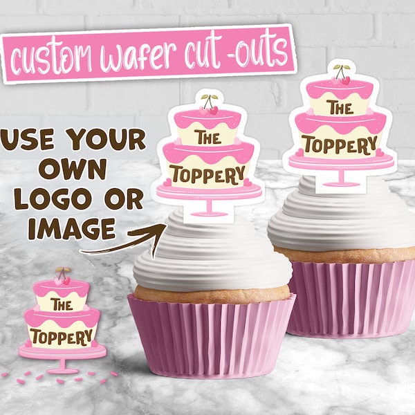 Custom WAFER Cupcake Toppers, Precut 2 Inch Shapes, Edible Cut Outs, Stands Up, Party Decorations, Ready to Use, Logo, Add Your Own Photo