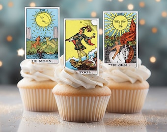 Assorted EDIBLE Tarot Cards - Wafer Cupcake Toppers, Precut Shapes, Edible Cut Outs, Circles, Stands Up, Party Decorations, Ready to Use