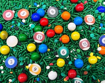 Billiard Balls Candy Sprinkle Mix: W/ Edible Wafer Images for Cakes, Cupcakes, Cookies, Frosted Desserts