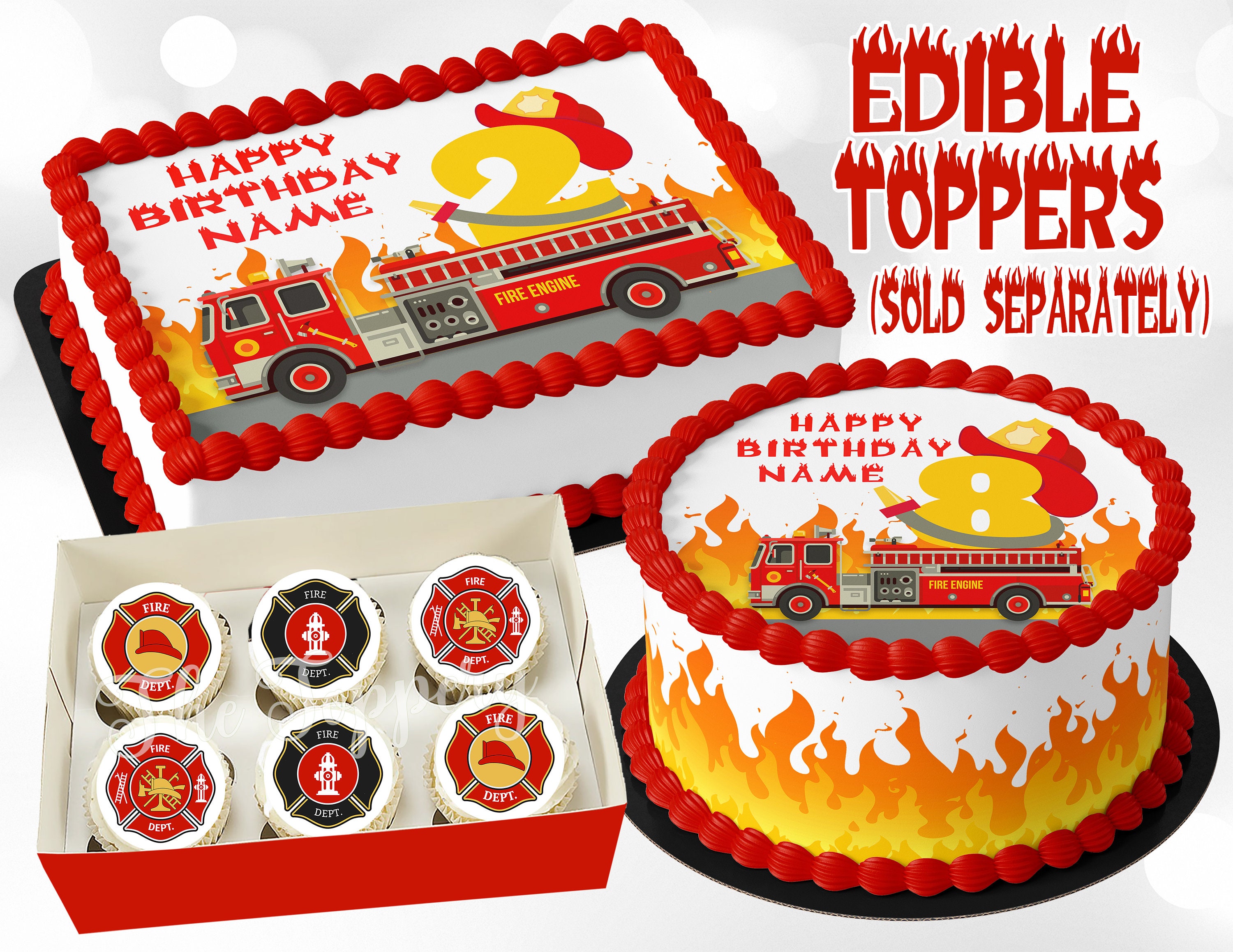 Red firetruck illustration, Frosting & Icing Cupcake Darington