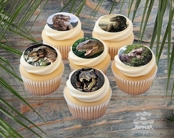 Jurassic Dinosaurs - Precut Edible Icing Toppers for Cupcakes, Cookies, Cakepops, Macarons, Birthday, Frosting Image, Sugar Party Favors