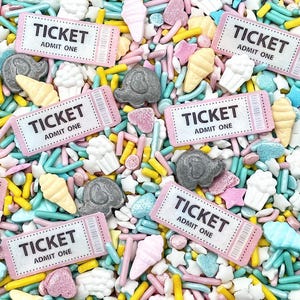 Elephant Circus Candy Sprinkle Mix: with Edible Pink Wafer Tickets for Cakes, Cupcakes, Cookies