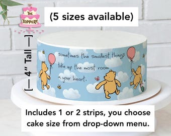 Winnie the Pooh - Edible Cake Wrap Strips (4" Tall), Pink Balloons, Icing Image