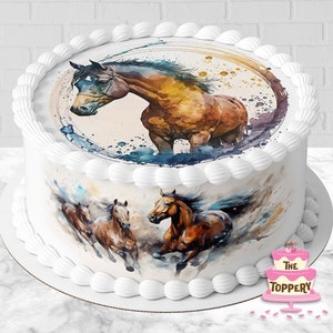 Wild Horses - Edible ICING Round Cake Topper, Cake Wraps or Full Set - Sugar Image Birthday Decoration (Choose From Drop-Down Menu)
