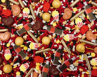 At The Movies Candy Sprinkle Mix: Comes w/ Edible Wafer Images for Cakes, Cupcakes, Cookies, Frosted Desserts, Movie Night Cinema