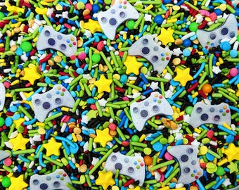 Game On! - Edible Candy Video Game Sprinkle Mix (w/ wafer images) for Cakes, Cupcakes, Cookies, Baby, Birthday, Party Favors, Decorations