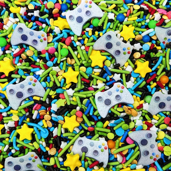 Game On! - Edible Candy Video Game Sprinkle Mix (w/ wafer images) for Cakes, Cupcakes, Cookies, Baby, Birthday, Party Favors, Decorations