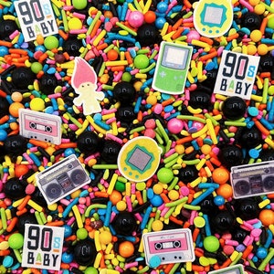 Wacky 90&#39;s - Edible Candy Sprinkle Mix (w/ wafer images) for Cakes, Cupcakes, Cookies, Baby, Birthday, Party Favors, Decorations