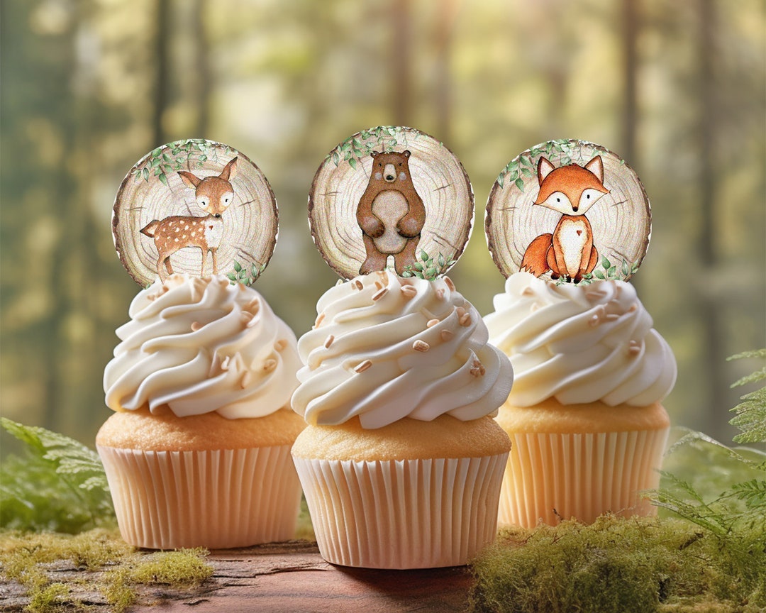 Décos Cupcakes Animaux Forêt - Toppers Baby Shower Thème Woodland