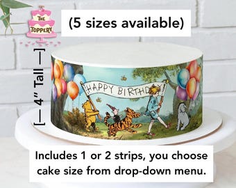 Classic Pooh Birthday Cake Wrap: Vintage Parade Edible Icing Image (4" Tall)