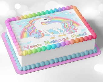 Unicorn Cake Topper - Edible Rectangle Icing Image Birthday Baby Wedding Party Frosting Sugar Decoration Party Favor