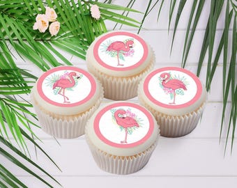 Pink Flamingo - Precut Edible Icing Toppers: Tropical Aloha Party Decorations
