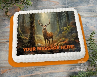 Big Buck Deer Cake Topper - Edible Icing Rectangle  Image, Sugar Sheet, Forest, Woodland, Hunting, Birthday, Baby, Wedding, Party Decoration