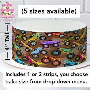 Monster Trucks Edible Cake Wrap (4" Tall) Icing Image for Round Cake
