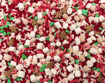 Christmas Cocoa: Edible Candy Sprinkle Mix for Cakes, Cupcakes, Cookies, Party Favors, Holiday Decoration
