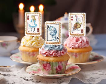 Wonderland - Edible WAFER Cupcake Topper, Precut Shapes, Cut Outs, Rectangle, Stands Up in Frosting, Party Decorations, Ready to Use