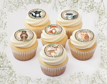 Woodland Animals - Precut Edible Icing Toppers for Cupcakes, Cookies, Cake, Birthday, Baby Shower, Gender Reveal, Wood Bark, Forest Friends