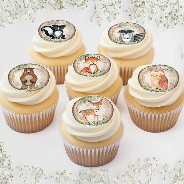 Woodland Animals - Edible ICING Toppers, Precut, Cupcake, Cookie, Cake Pop, Birthday, Baby Shower, Gender Reveal, Party Favors, Forest