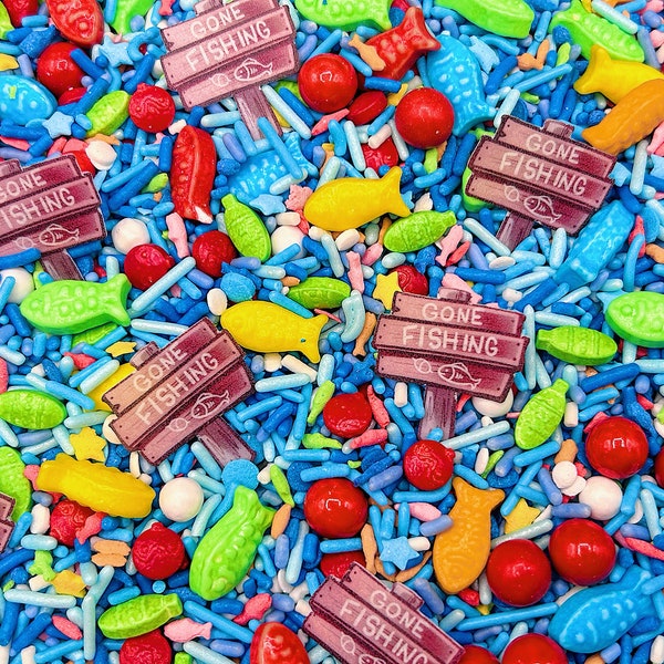 Gone Fishing - Edible Candy Shapes Sprinkle Mix for Cakes, Cupcakes, Cookies, Wedding, Birthday, Party Favors, Decorations