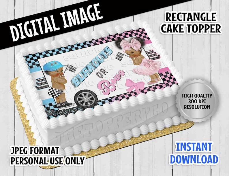 Burnouts or Bows Gender Reveal Digital Cake Topper Instant Etsy